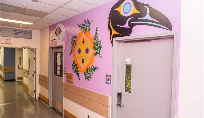 Indigenous mural on interior hospital wall